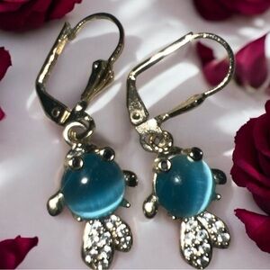 Source Unknown Gold and Blue Fish Earrings
